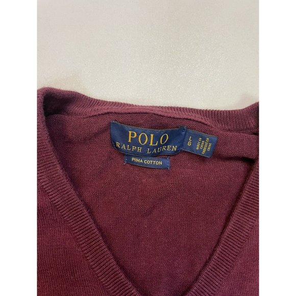 Polo Ralph Lauren V-Neck Lightweight Sweater Men Large Maroon Red Pony - Picture 4 of 5